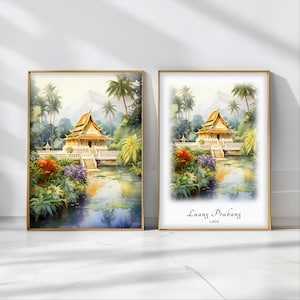 Luang Prabang Watercolor Poster Travel Art Print Laos Landscape Art Decor Inspirational Wall Art Travel Gift