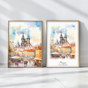 Prague Watercolor Poster Travel Art Print Czech Republic Landscape Art Decor Inspirational Wall Art Travel Gift