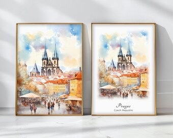 Prague Watercolor Poster Travel Art Print Czech Republic Landscape Art Decor Inspirational Wall Art Travel Gift