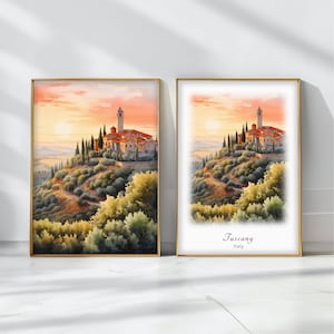 Tuscany Watercolor Poster Travel Art Print Italy Landscape Art Decor Inspirational Wall Art Travel Gift