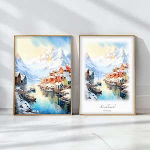 Svalbard Watercolor Poster Travel Art Print Norway Landscape Art Decor Inspirational Wall Art Travel Gift