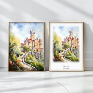 Sintra Watercolor Poster Travel Art Print Portugal Landscape Art Decor Inspirational Wall Art Travel Gift