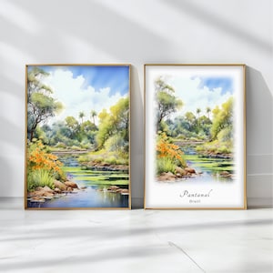 Pantanal Watercolor Poster Travel Art Print Brazil  Landscape Art Decor Inspirational Wall Art Travel Gift