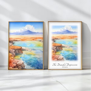 The Danakil Depression Watercolor Poster Travel Art Print Ethiopia Landscape Art Decor Inspirational Wall Art Travel Gift