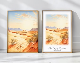 Pôster de aquarela do quarto vazio, impressão de arte de viagem, decoração de arte de paisagem da Arábia Saudita, arte de parede inspiradora, presente de viagem