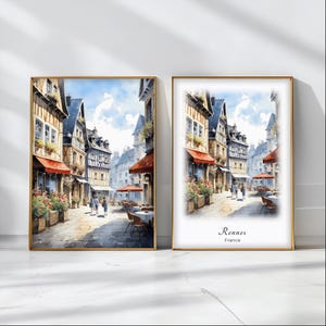 Rennes aquarela pôster viagem arte impressão França paisagem arte decoração inspiradora arte de parede viagem presente