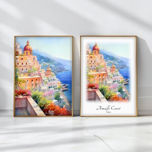 Amalfi Coast Watercolor Poster Travel Art Print Italy Landscape Art Decor Inspirational Wall Art Travel Gift