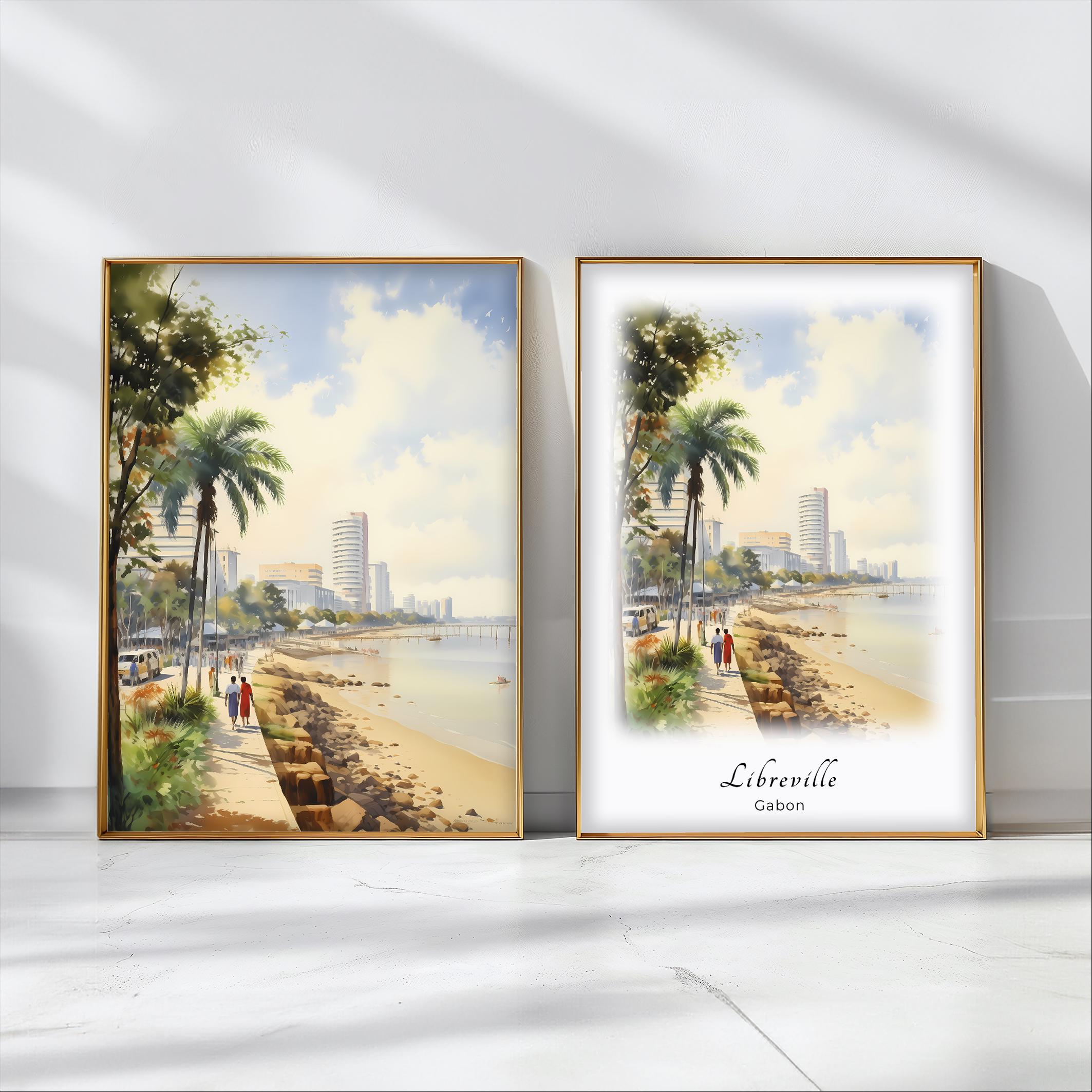 Libreville Watercolor Poster Travel Art Print Gabon Landscape Art Decor Inspirational Wall Art Travel Gift