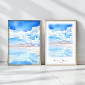 Salar de Uyuni Watercolor Poster Travel Art Print Bolivia  Landscape Art Decor Inspirational Wall Art Travel Gift