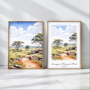 Serengeti National Park Watercolor Poster Travel Art Print Tanzania Landscape Art Decor Inspirational Wall Art Travel Gift