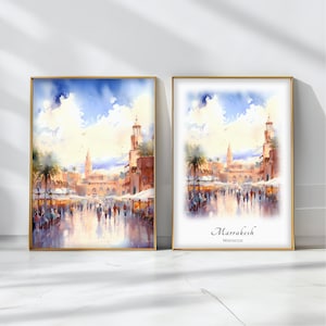 Marrakesh Watercolor Poster Travel Art Print Morocco Landscape Art Decor Inspirational Wall Art Travel Gift