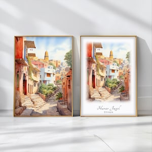 Harar Jugol Watercolor Poster Travel Art Print Ethiopia Landscape Art Decor Inspirational Wall Art Travel Gift