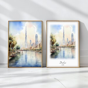 Dubai Aquarell Poster Reise Kunstdruck VAE Landschaft Kunst Dekor Inspiration Wand Kunst Reise Geschenk