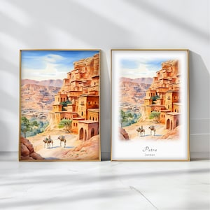 Petra Watercolor Poster Travel Art Print Jordan Landscape Art Decor Inspirational Wall Art Travel Gift
