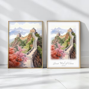 Great Wall of China Watercolor Poster Travel Art Print China Landscape Art Decor Inspirational Wall Art Travel Gift