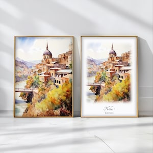 Tbilisi Watercolor Poster Travel Art Print Georgia Landscape Art Decor Inspirational Wall Art Travel Gift