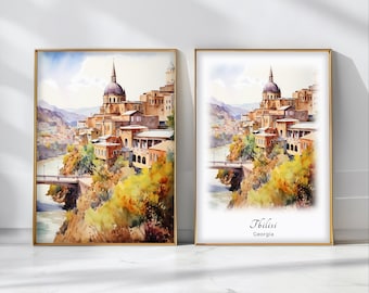 Tbilisi Watercolor Poster Travel Art Print Georgia Landscape Art Decor Inspirational Wall Art Travel Gift