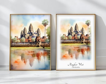 Angkor Wat akvarellposter Resekonsttryck Kambodja Landskapskonstdekor Inspirerande Väggkonst Resegåva