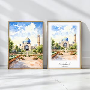 サマルカンド 水彩画ポスター 旅行アートプリント ウズベキスタン 風景アート 装飾 インスピレーション ウォールアート 旅行ギフト