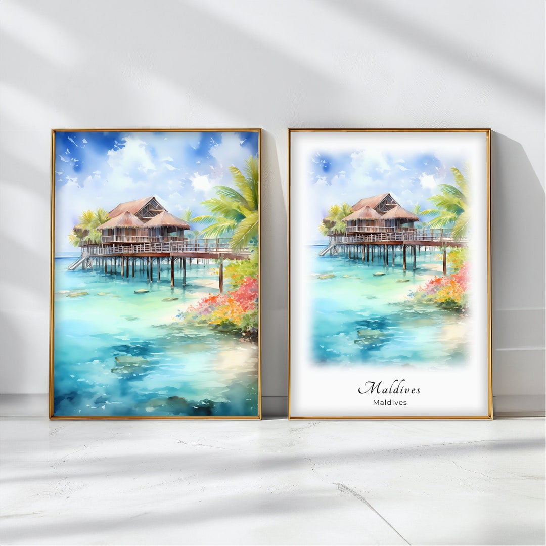 Maldives Watercolor Poster Travel Art Print Maldives Landscape Art ...