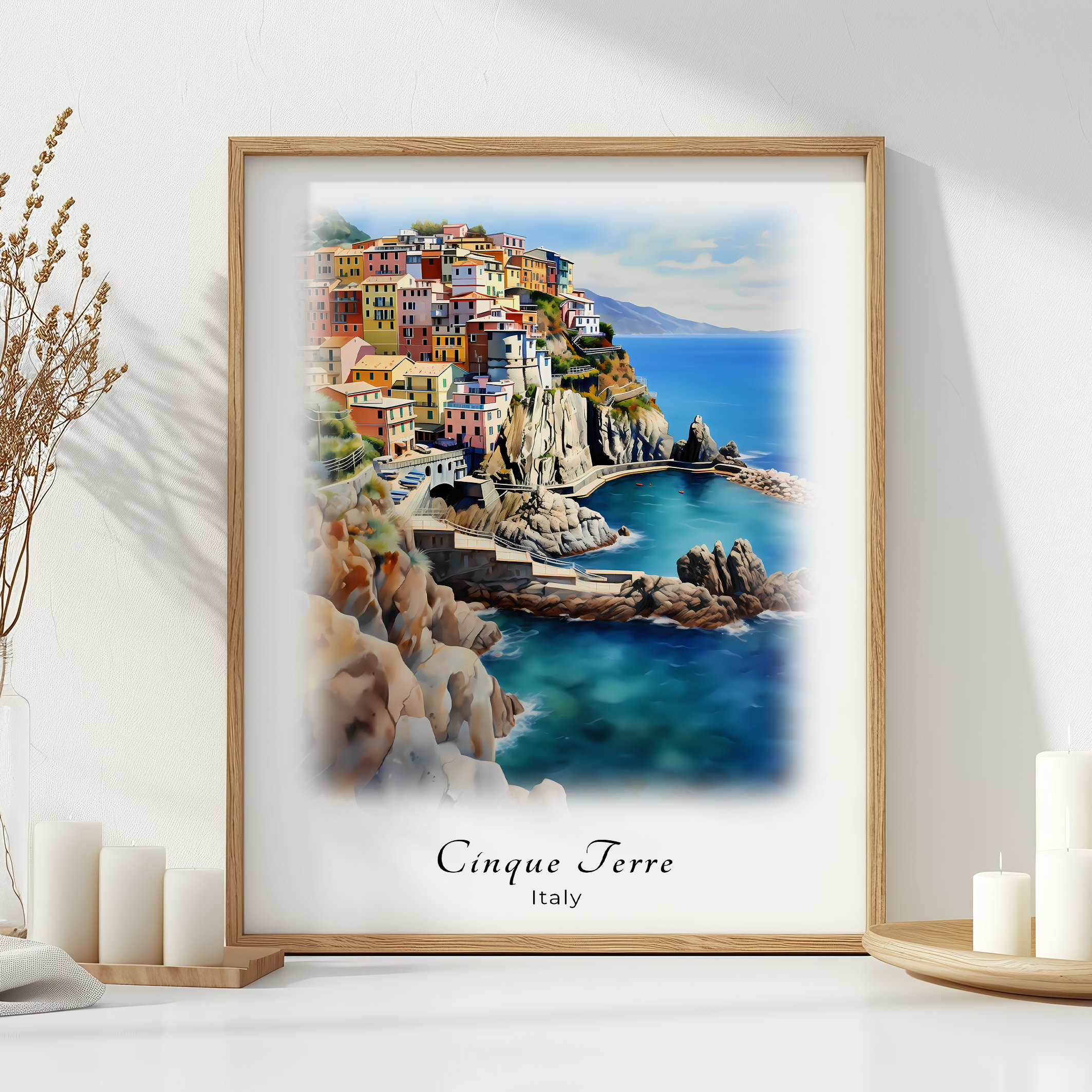 Cinque Terre Watercolor Poster Travel Art Print Italy Landscape Art ...