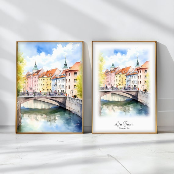 Ljubljana Watercolor Poster Travel Art Print Slovenia Landscape Art Decor Inspirational Wall Art Travel Gift