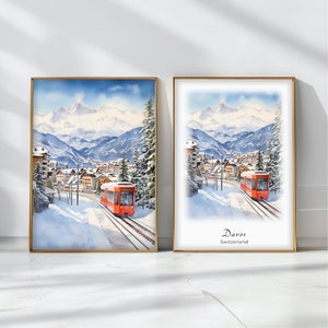 Davos Watercolor Poster Travel Art Print Switzerland Landscape Art Decor Inspirational Wall Art Travel Gift