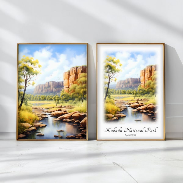 Kakadu National Park Watercolor Travel Poster Art Print Australia Scenic Landscape Urban Decor Inspirational Wall Hanging Travel Gift