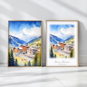 Davos Klosters Watercolor Poster Travel Art Print Switzerland Landscape Art Decor Inspirational Wall Art Travel Gift
