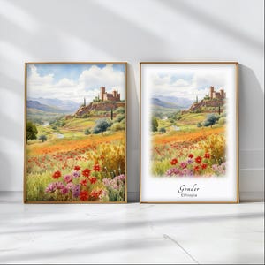 Gondar Watercolor Poster Travel Art Print Ethiopia Landscape Art Decor Inspirational Wall Art Travel Gift