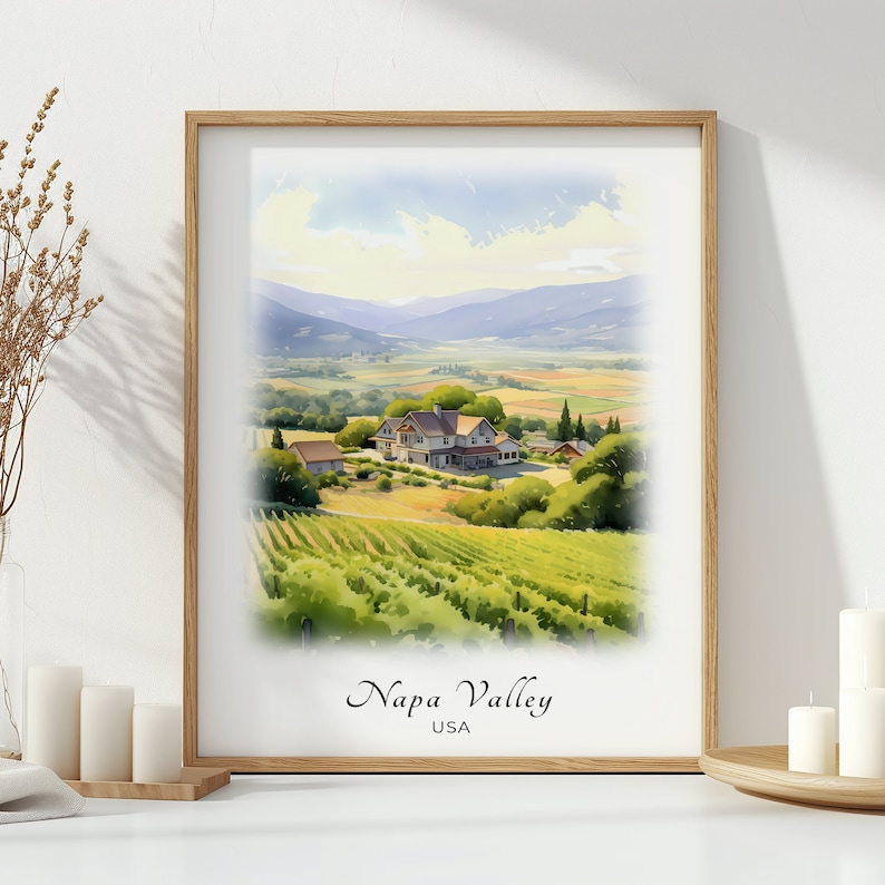 Napa Valley Watercolor Poster Travel Art Print USA Landscape Art Decor ...