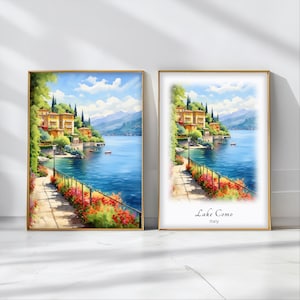Lake Como Watercolor Poster Travel Art Print Italy Landscape Art Decor Inspirational Wall Art Travel Gift