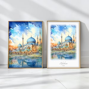 Isfahan Watercolor Poster Travel Art Print Iran Landscape Art Decor Inspirational Wall Art Travel Gift
