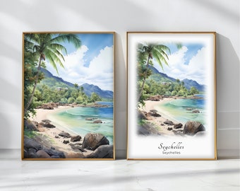 Seychelles Watercolor Poster Travel Art Print Seychelles Landscape Art Decor Inspirational Wall Art Travel Gift