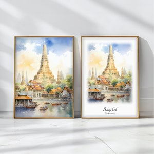 Bangkok Watercolor Poster Travel Art Print Thailand Landscape Art Decor Inspirational Wall Art Travel Gift