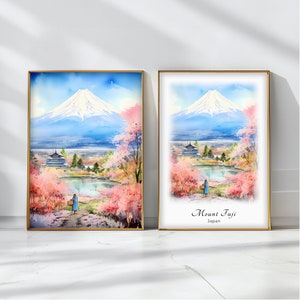Poster acquerello del monte Fuji, stampa artistica da viaggio, paesaggio giapponese, decorazione artistica da parete ispiratrice, regalo da viaggio