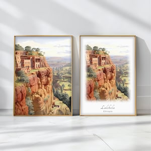 Lalibela Watercolor Poster Travel Art Print Ethiopia Landscape Art Decor Inspirational Wall Art Travel Gift