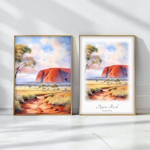Ayers Rock Watercolor Poster Travel Art Print Australia Landscape Art Decor Inspirational Wall Art Travel Gift