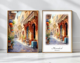 Marrakech Watercolor Poster Travel Art Print Morocco  Landscape Art Decor Inspirational Wall Art Travel Gift