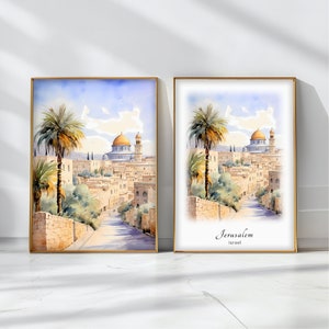 Jerusalem Watercolor Poster Travel Art Print Israel Landscape Art Decor Inspirational Wall Art Travel Gift