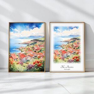 The Azores Watercolor Poster Travel Art Print Portugal Landscape Art Decor Inspirational Wall Art Travel Gift