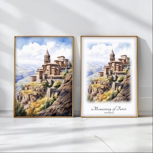 Monastery of Tatev Watercolor Poster Travel Art Print Armenia Landscape Art Decor Inspirational Wall Art Travel Gift