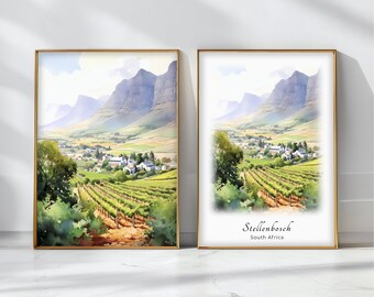 Stellenbosch Watercolor Poster Travel Art Print South Africa Landscape Art Decor Inspirational Wall Art Travel Gift