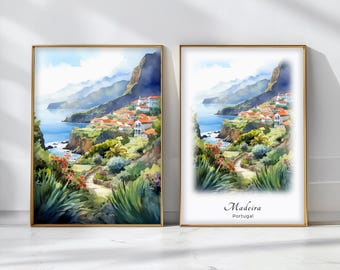 Madeira Watercolor Poster Travel Art Print Portugal Landscape Art Decor Inspirational Wall Art Travel Gift