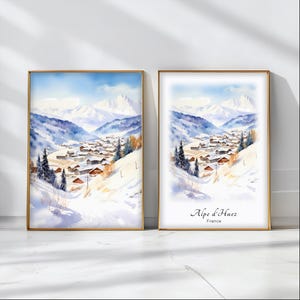 Alpe d&#39;Huez Watercolor Poster Travel Art Print France Landscape Art Decor Inspirational Wall Art Travel Gift