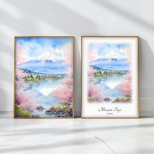 Poster acquerello del monte Fuji, stampa artistica da viaggio, paesaggio giapponese, decorazione artistica da parete ispiratrice, regalo da viaggio