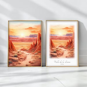 Valle de la Luna Aquarela Pôster Viagem Arte Impressão Chile Paisagem Arte Decoração Inspiradora Arte de Parede Presente de Viagem