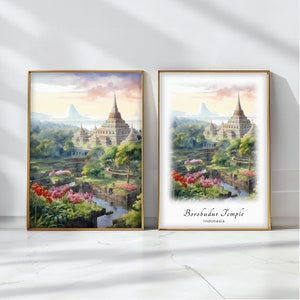 Borobudur Temple Watercolor Poster Travel Art Print Indonesia Landscape Art Decor Inspirational Wall Art Travel Gift