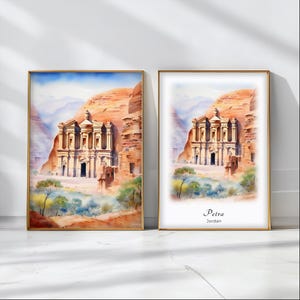 Petra Watercolor Poster Travel Art Print Jordan Landscape Art Decor Inspirational Wall Art Travel Gift