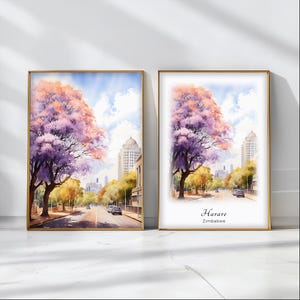 Harare Watercolor Poster Travel Art Print Zimbabwe Landscape Art Decor Inspirational Wall Art Travel Gift